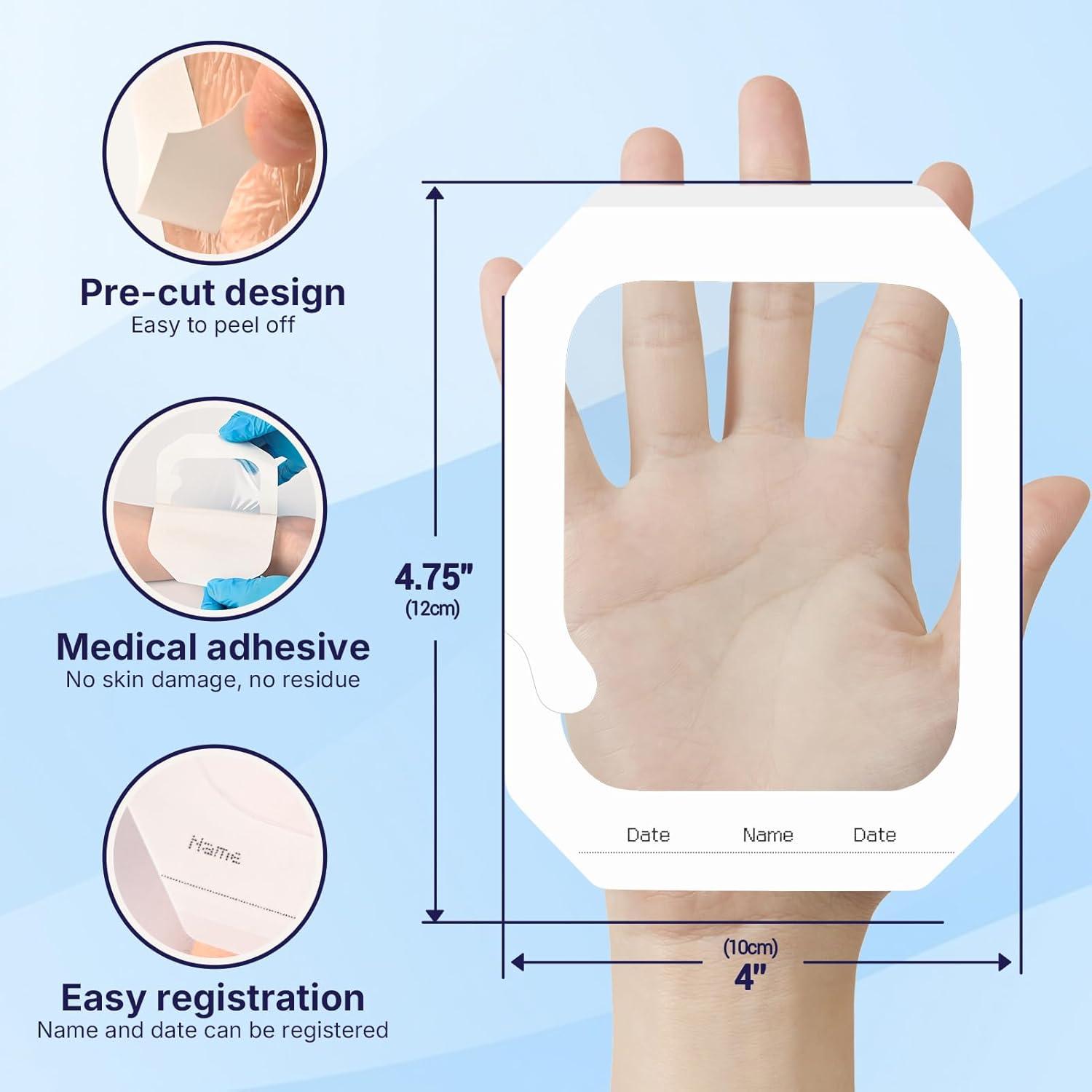 image:image50 Pack Transparent Film Dressing 4 x 475 Waterproof Bandages Breathable Hypoallergenic Adhesive Patch for Post Surgical Shower IV Shield Tattoo Aftercare4 x 475
