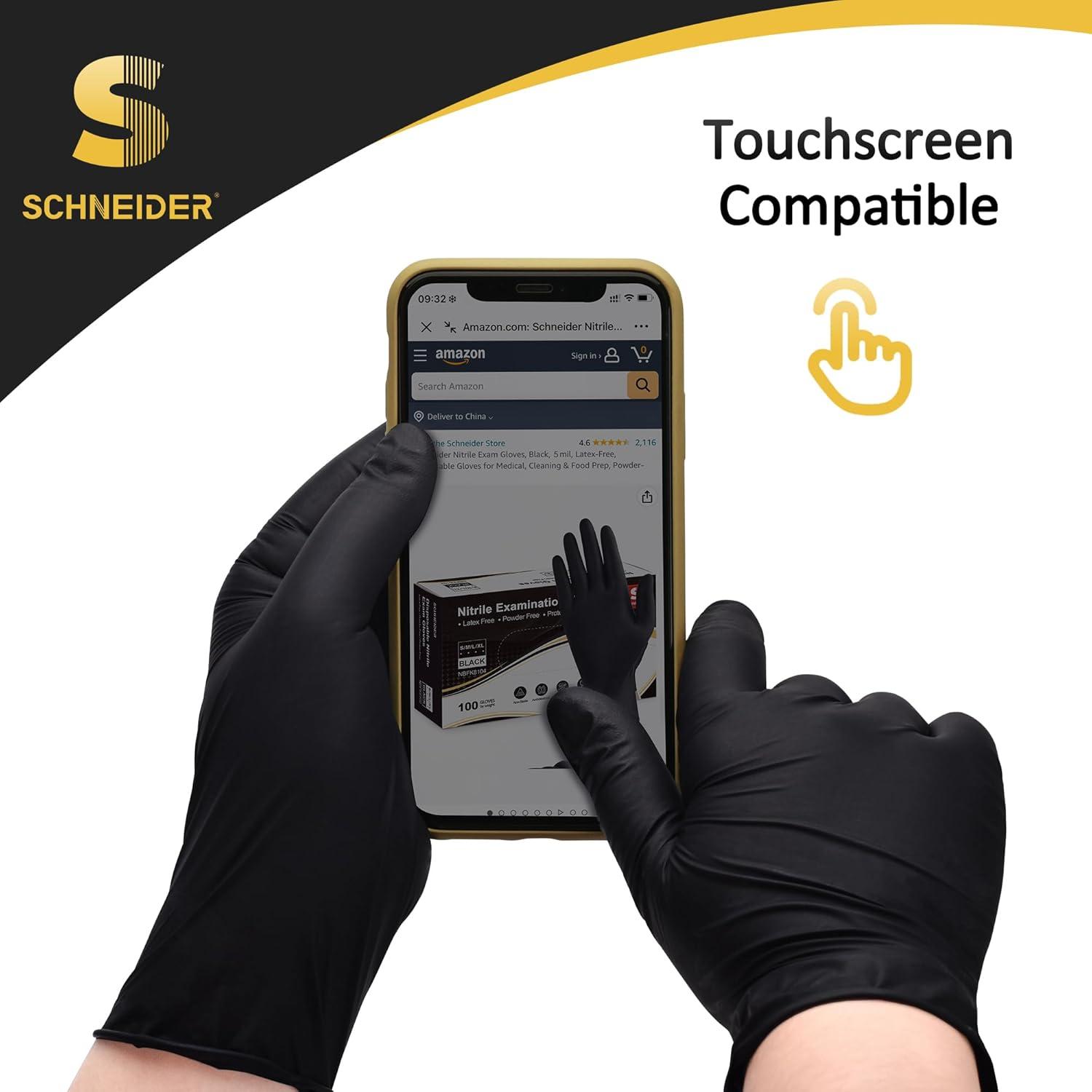 image:imageSchneider Black Nitrile Exam Gloves 5 Mil Disposable Gloves Latex Free amp Powder Free for Medical Cleaning Food Prep50