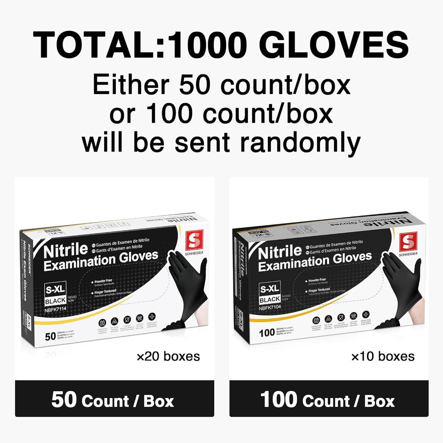 image:imageSchneider Nitrile Exam Gloves 4 Mil Black Gloves Disposable Latex Free Powder Free Food Safe for Cooking Food Prep Clean1000 Countcase of 10 Boxes