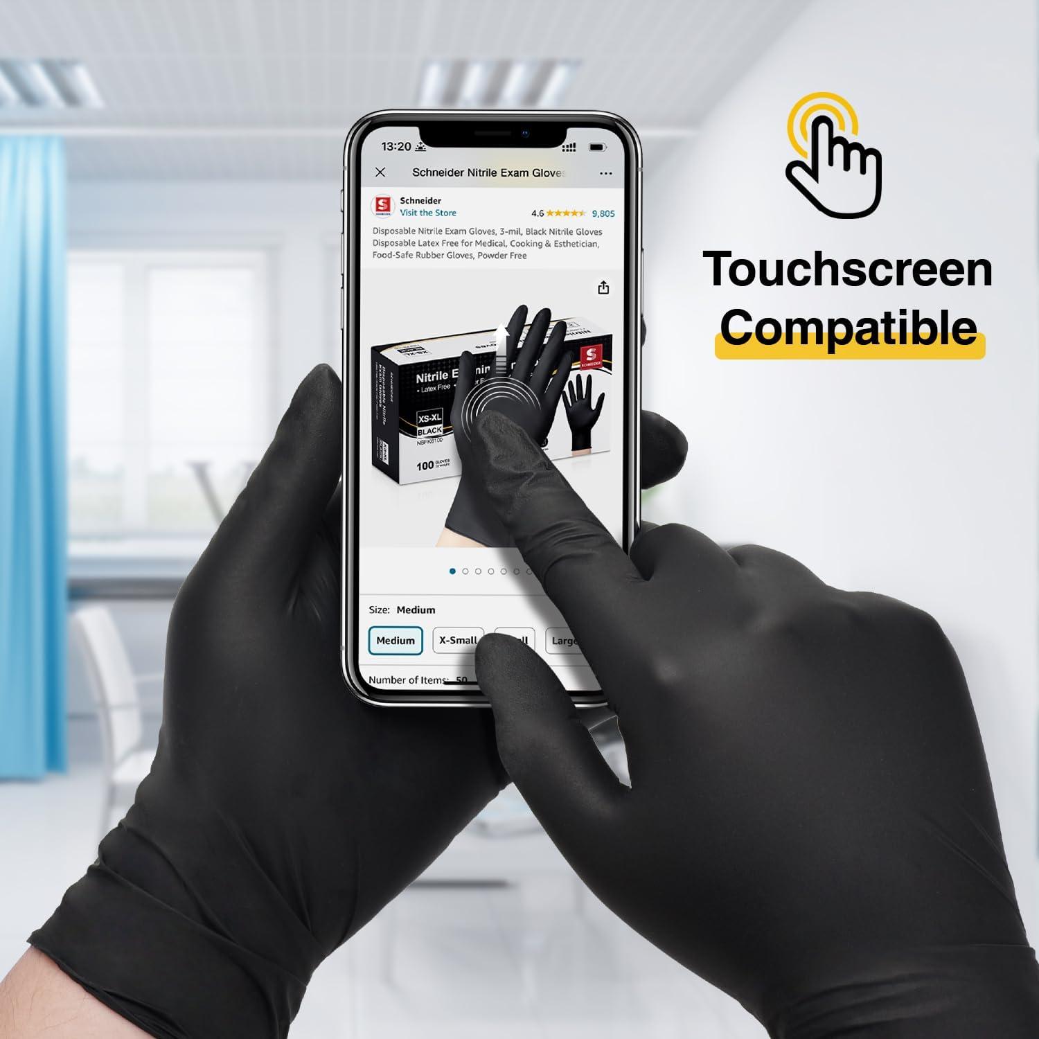 image:imageSchneider Nitrile Exam Gloves Black Latex Free Powder Free Disposable Gloves for Medical Cooking Cleaning and Food Prep100