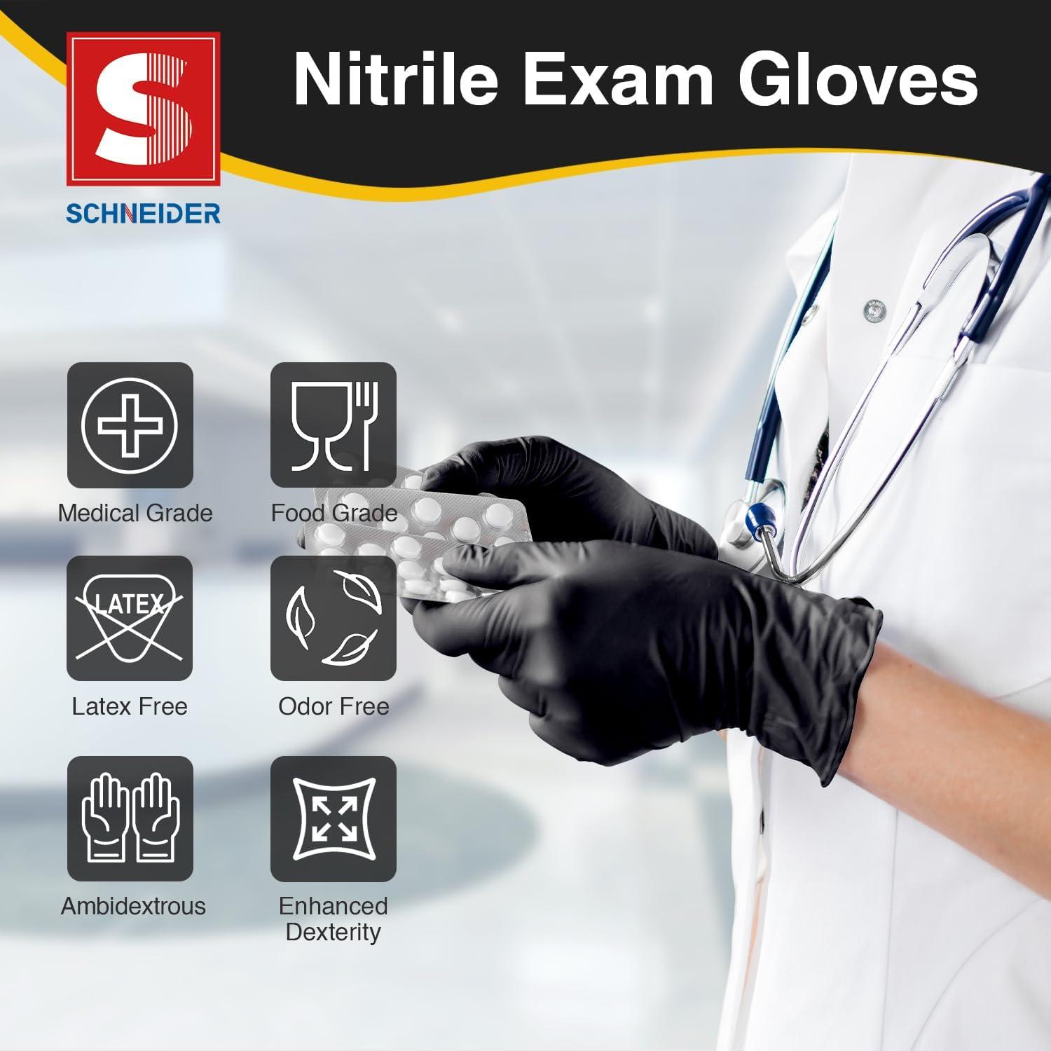 image:imageSchneider Nitrile Exam Gloves Black Latex Free Powder Free Disposable Gloves for Medical Cooking Cleaning and Food Prep1000