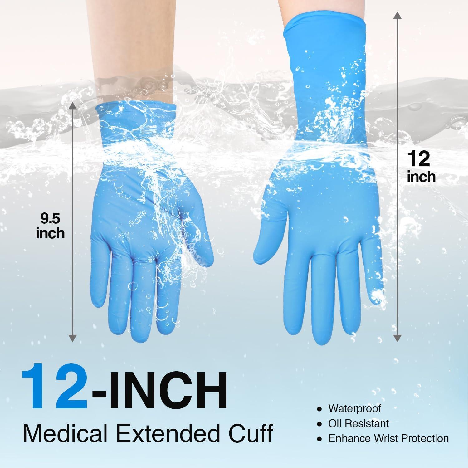image:imageSchneider Nitrile Exam Gloves Extended 12 Inches Cuff Medium 4 mil 100ct Box Gloves Disposable Latex Free Powder Free for Medical Food Prep Cleaning Cooking Blue1000