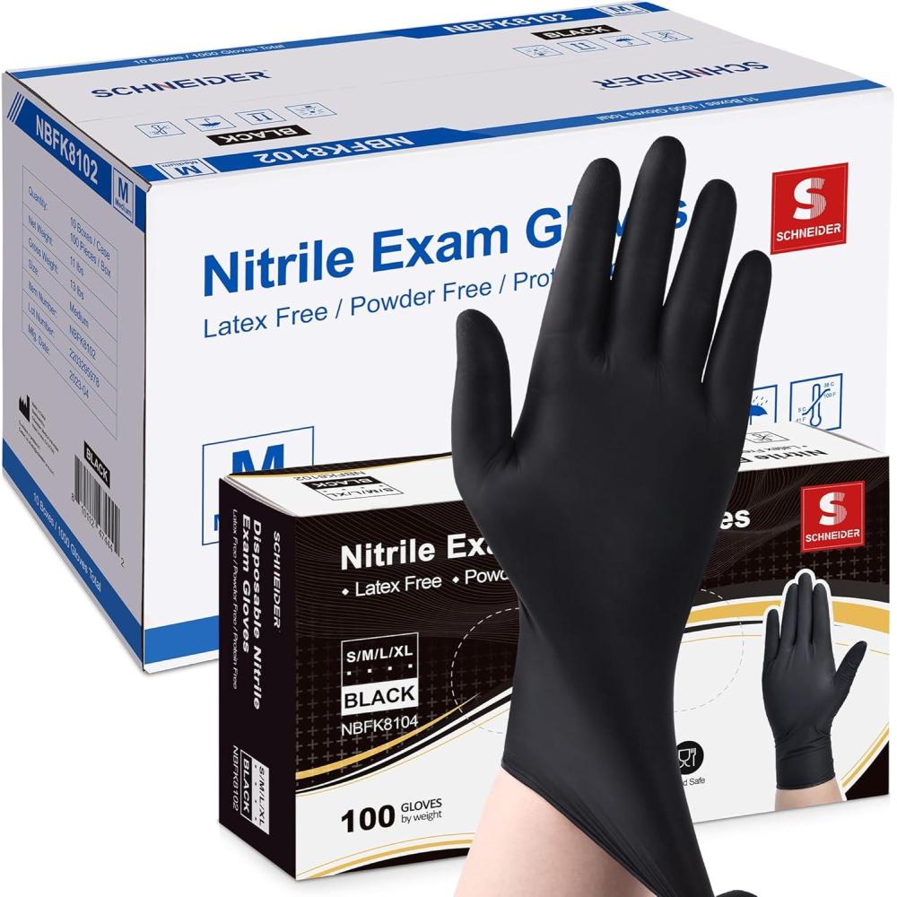 image:imageSchneider Black Nitrile Exam Gloves 5 Mil Disposable Gloves Latex Free amp Powder Free for Medical Cleaning Food Prep1000