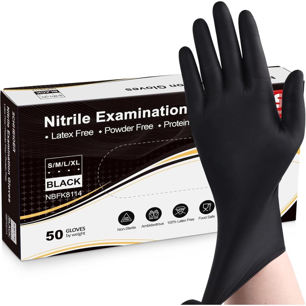 image:imageSchneider Black Nitrile Exam Gloves 5 Mil Disposable Gloves Latex Free amp Powder Free for Medical Cleaning Food Prep50