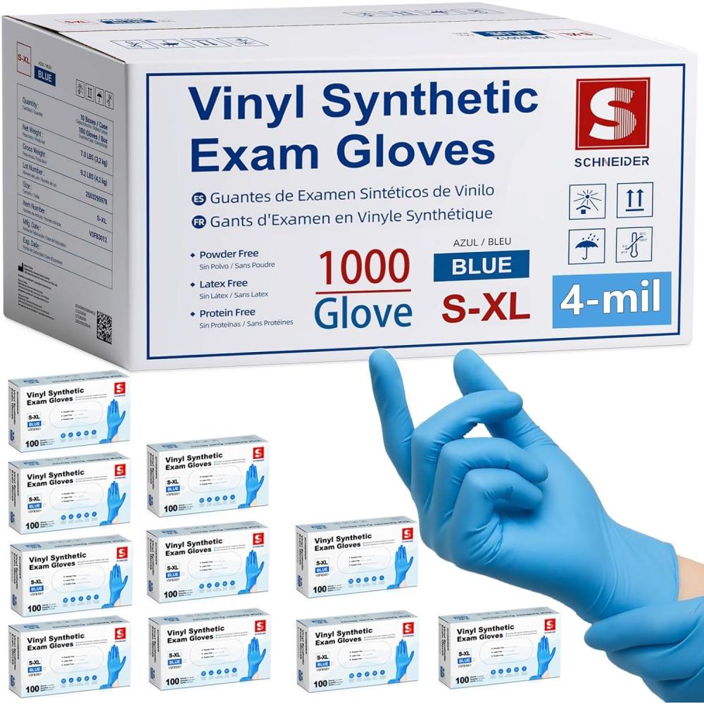 image:imageSchneider Blue Vinyl Synthetic Exam Gloves Case of 1000 4mil PowderFree LatexFree NonSterile Disposable Gloves02 Bluemedium 1000