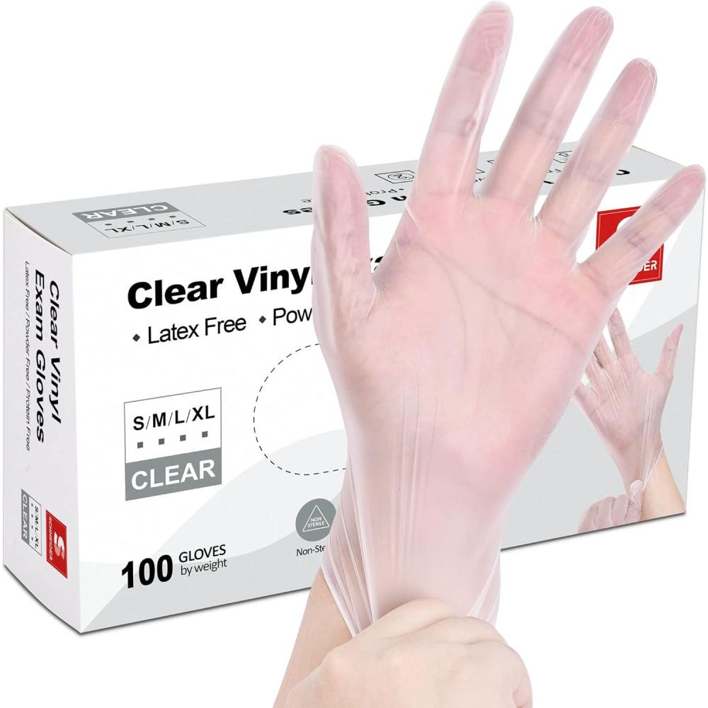 image:imageSchneider Clear Vinyl Exam Gloves LatexFree Disposable Medical Gloves Cleaning Gloves Food Safe PowderFree 4 mil100