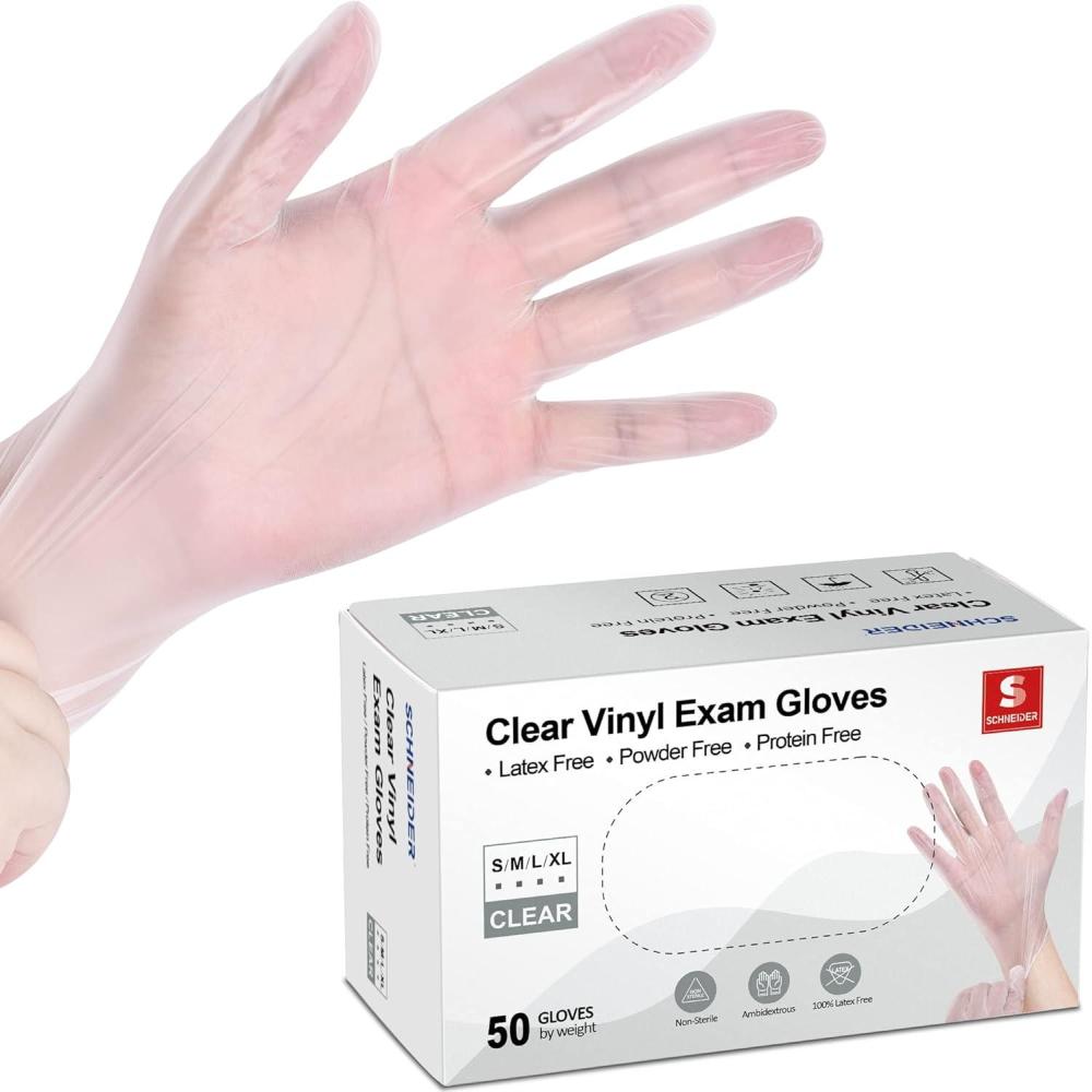 image:imageSchneider Clear Vinyl Exam Gloves LatexFree Disposable Medical Gloves Cleaning Gloves Food Safe PowderFree 4 mil50