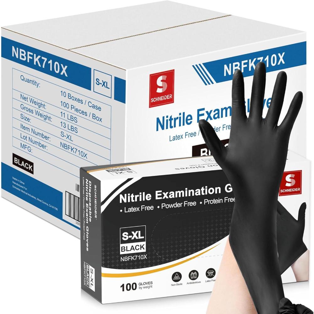image:imageSchneider Nitrile Exam Gloves 4 Mil Black Gloves Disposable Latex Free Powder Free Food Safe for Cooking Food Prep Clean1000 Countcase of 10 Boxes