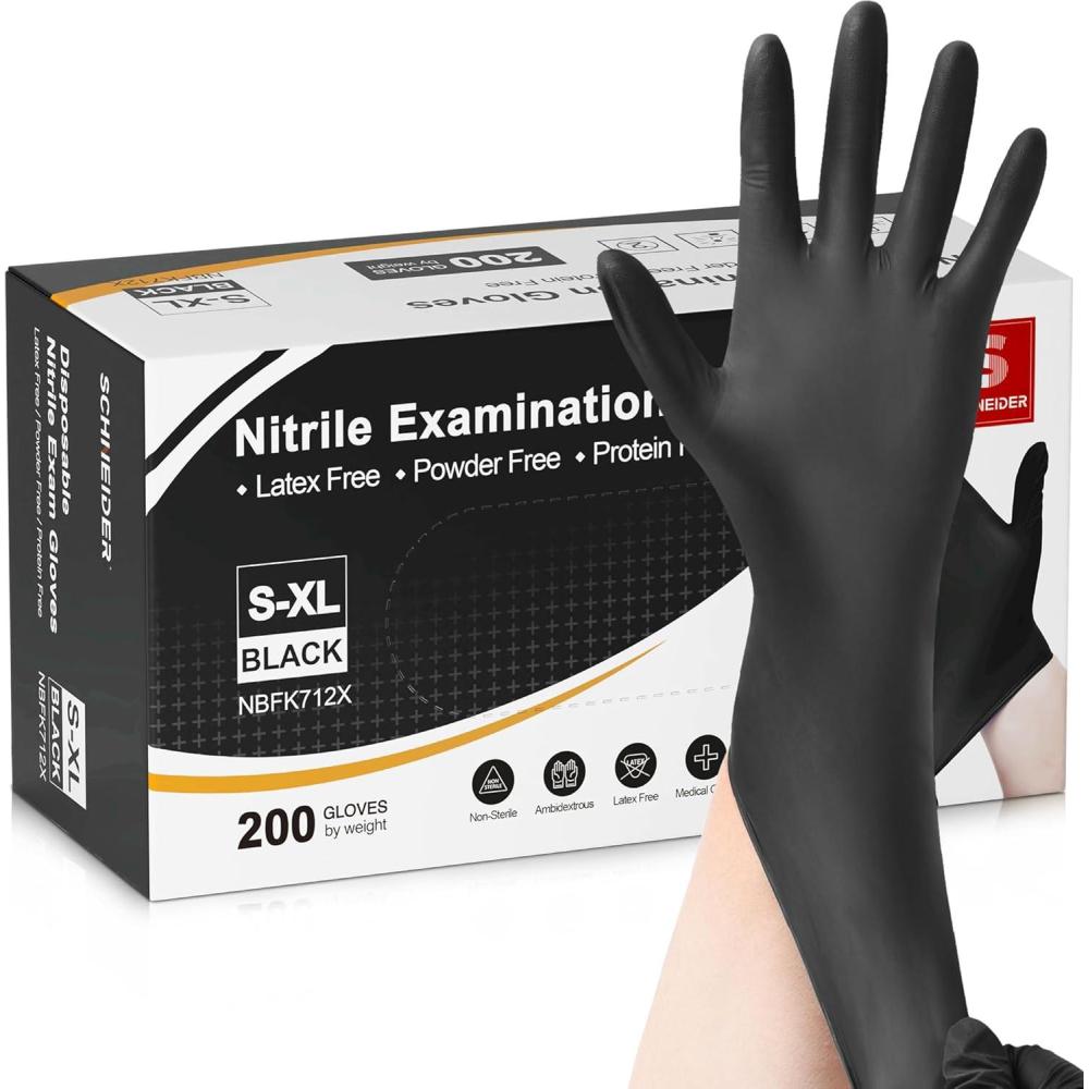 image:imageSchneider Nitrile Exam Gloves 4 Mil Black Gloves Disposable Latex Free Powder Free Food Safe for Cooking Food Prep Clean200 Countbox of 200