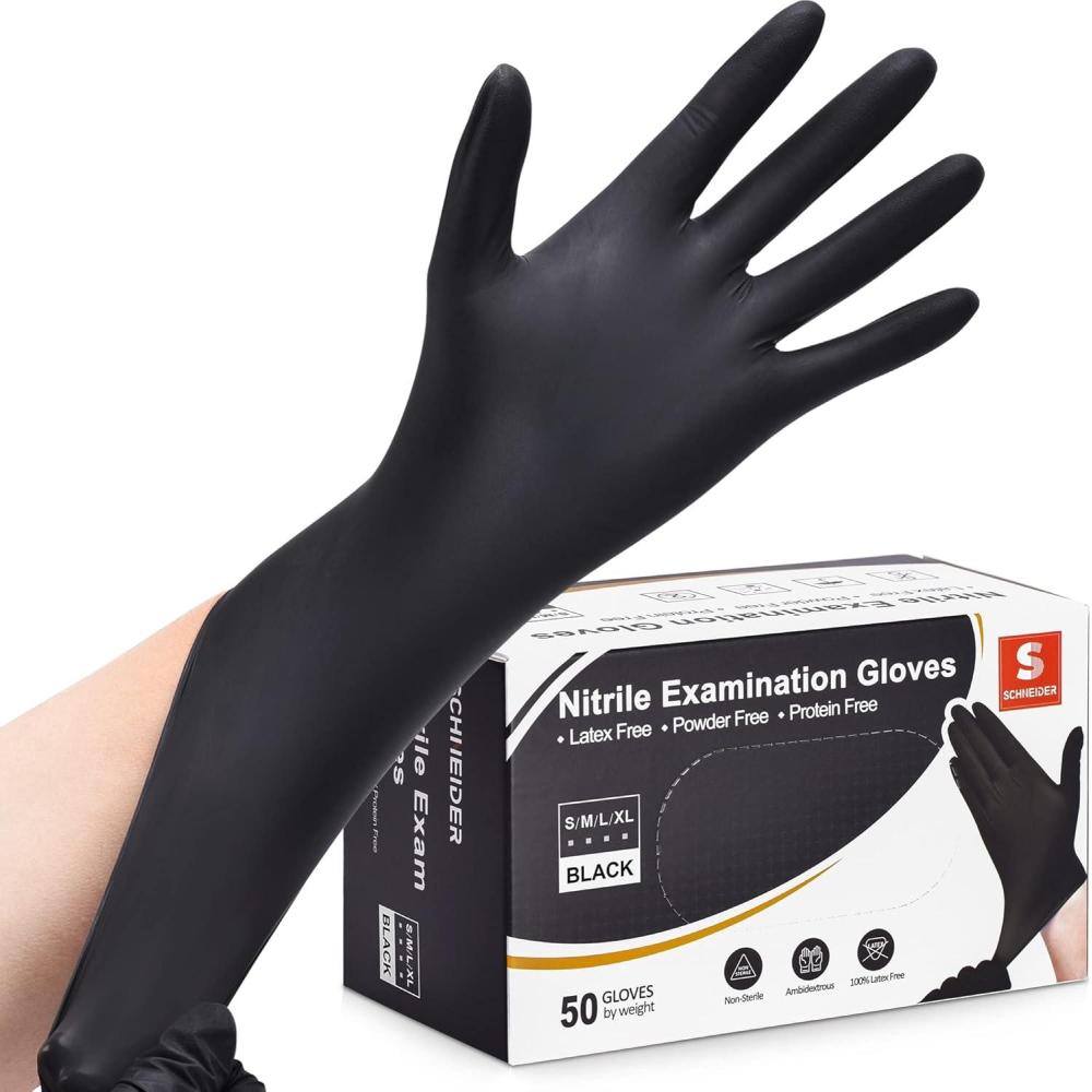 image:imageSchneider Nitrile Exam Gloves 4 Mil Black Gloves Disposable Latex Free Powder Free Food Safe for Cooking Food Prep Clean50 Countbox of 50