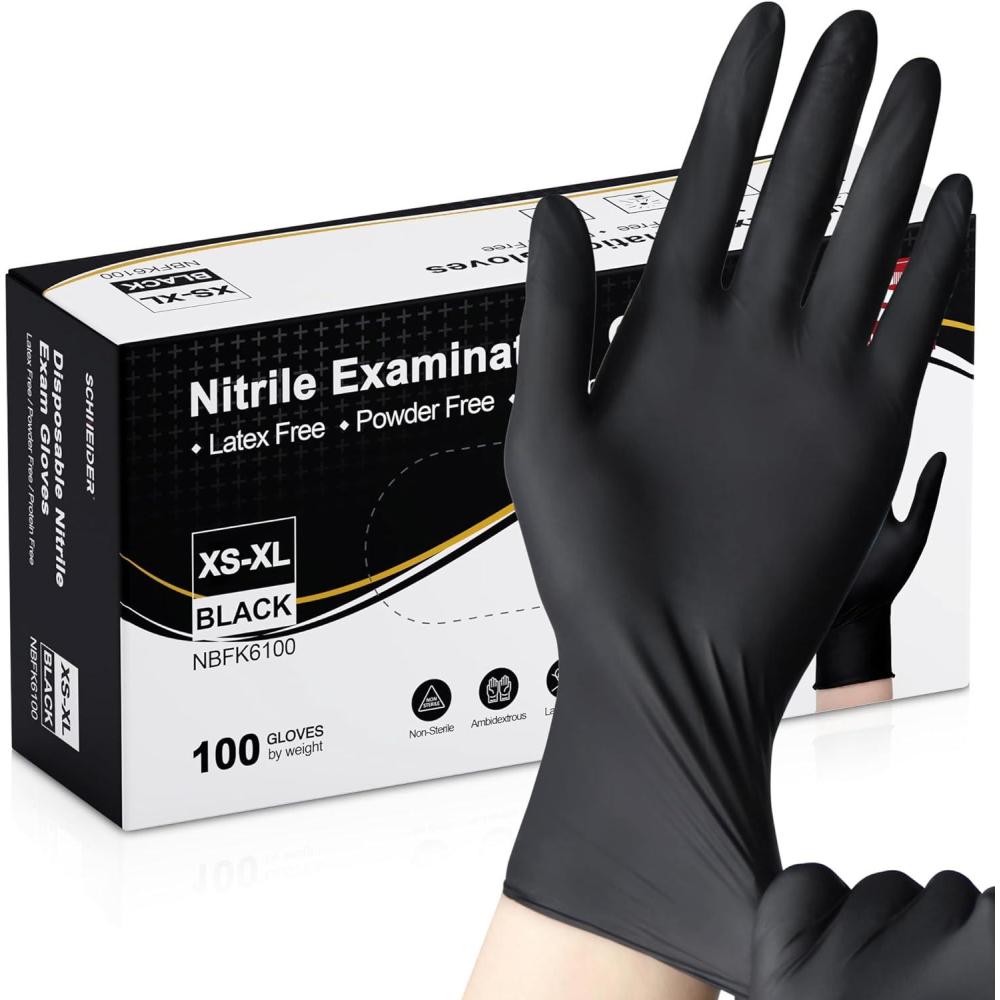 image:imageSchneider Nitrile Exam Gloves Black Latex Free Powder Free Disposable Gloves for Medical Cooking Cleaning and Food Prep100