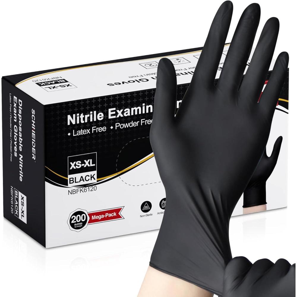 image:imageSchneider Nitrile Exam Gloves Black Latex Free Powder Free Disposable Gloves for Medical Cooking Cleaning and Food Prep200