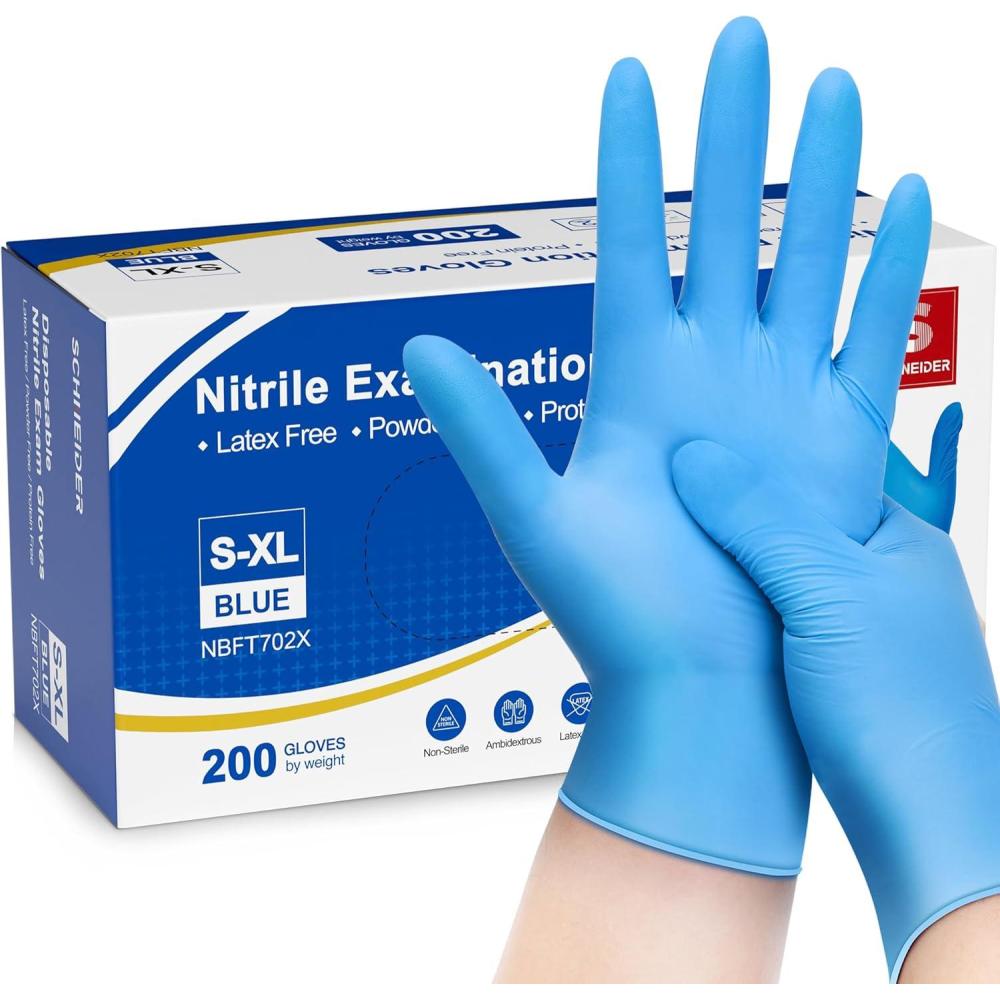 image:imageSchneider Nitrile Exam Gloves Blue 4 mil PowderFree LatexFree for Medical Exam Cleaning and Food Prep NonSterile200