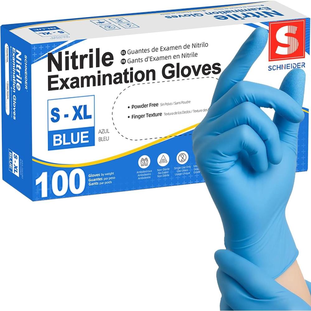 image:imageSchneider Nitrile Exam Gloves Blue Disposable Gloves Latex Free Powder Free for Medical Cooking Cleaning