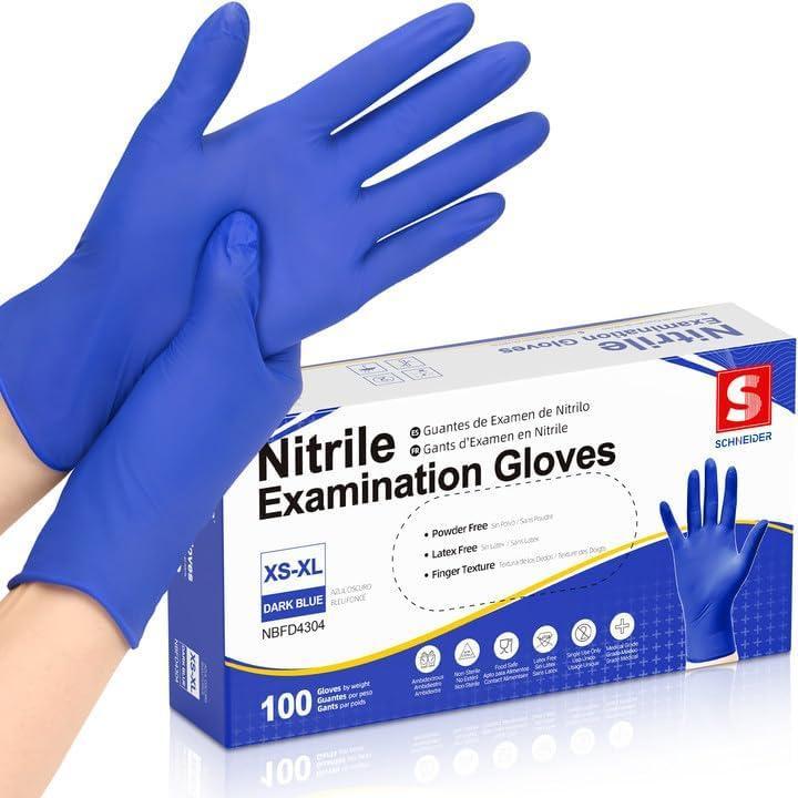image:imageSchneider Nitrile Exam Gloves Dark Blue Disposable Gloves LatexFree PowderFree Food Safe for Cooking Household Use01 Dark Blue Small 100ct