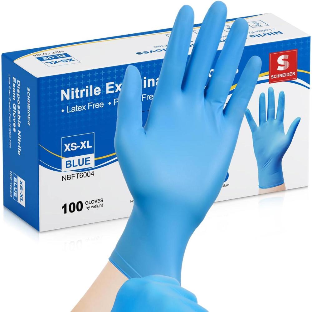 image:imageSchneider Nitrile Exam Gloves Medical Grade Blue Disposable Gloves Latex Free Rubber Glove for Cleaning Cooking Food Prep100