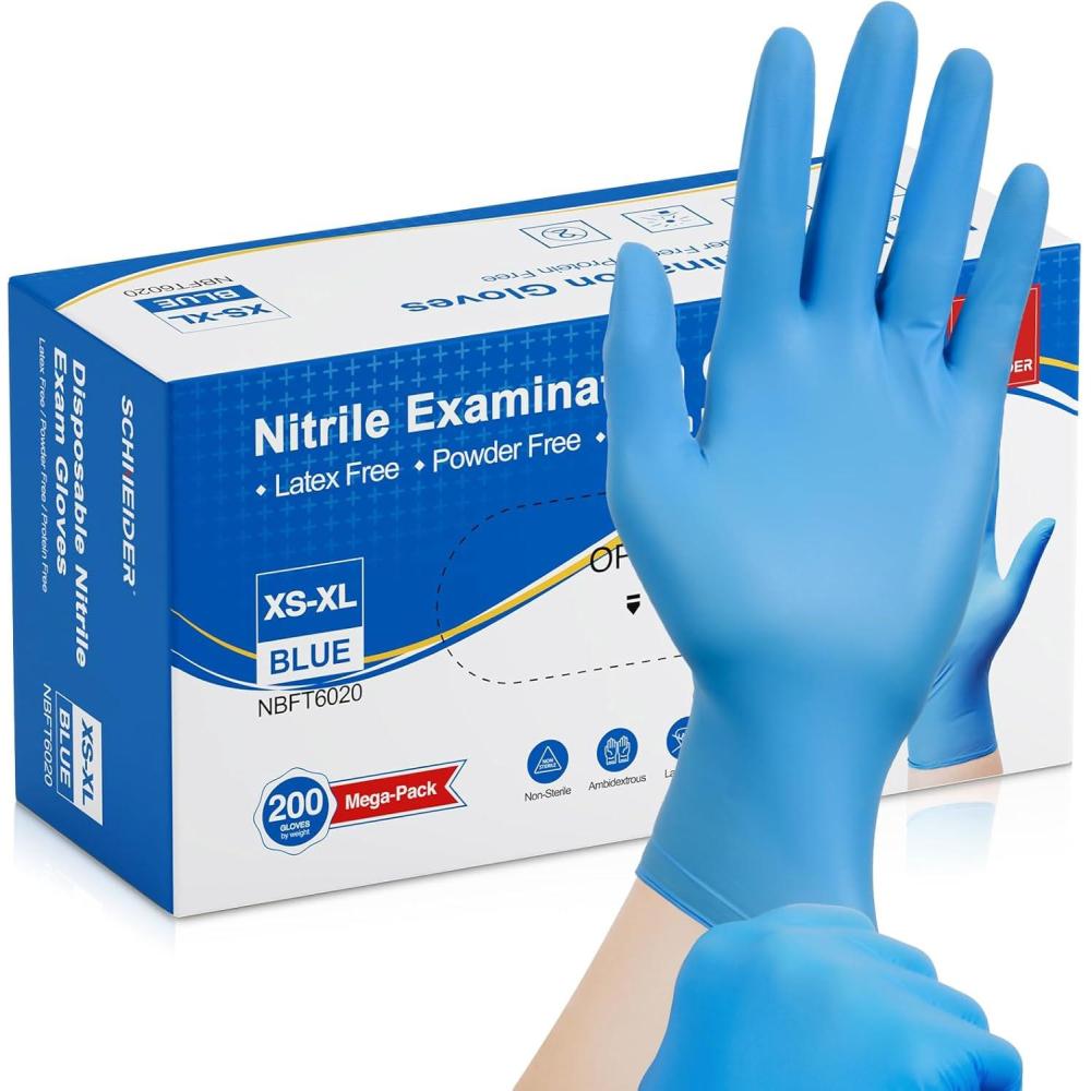 image:imageSchneider Nitrile Exam Gloves Medical Grade Blue Disposable Gloves Latex Free Rubber Glove for Cleaning Cooking Food Prep200