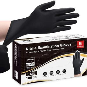 Schneider Black Nitrile Exam Gloves, 5 Mil Disposable Gloves, Latex Free & Powder Free, for Medical, Cleaning, Food Prep(100)