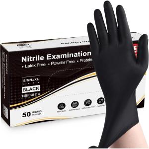 Schneider Black Nitrile Exam Gloves, 5 Mil Disposable Gloves, Latex Free & Powder Free, for Medical, Cleaning, Food Prep(50)