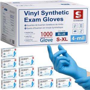 Schneider Blue Vinyl Synthetic Exam Gloves, Case of 1000, 4-mil, Powder-Free, Latex-Free, Non-Sterile, Disposable Gloves(01 Blue(small 1000))
