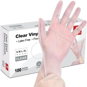 Schneider Clear Vinyl Exam Gloves, Latex-Free, Disposable Medical Gloves, Cleaning Gloves, Food Safe, Powder-Free, 4 mil(100)