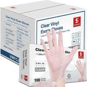 Schneider Clear Vinyl Exam Gloves, Latex-Free, Disposable Medical Gloves, Cleaning Gloves, Food Safe, Powder-Free, 4 mil(1000)