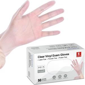 Schneider Clear Vinyl Exam Gloves, Latex-Free, Disposable Medical Gloves, Cleaning Gloves, Food Safe, Powder-Free, 4 mil(50)