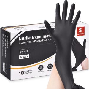 Schneider Nitrile Exam Gloves, 4 Mil Black Gloves Disposable Latex Free Powder Free, Food Safe for Cooking, Food Prep, Clean(100 Count(box of 100))