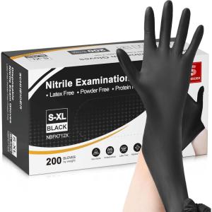 Schneider Nitrile Exam Gloves, 4 Mil Black Gloves Disposable Latex Free Powder Free, Food Safe for Cooking, Food Prep, Clean(200 Count(box of 200))