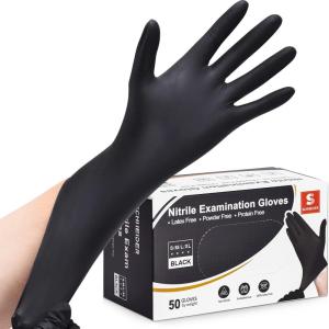 Schneider Nitrile Exam Gloves, 4 Mil Black Gloves Disposable Latex Free Powder Free, Food Safe for Cooking, Food Prep, Clean(50 Count(box of 50))