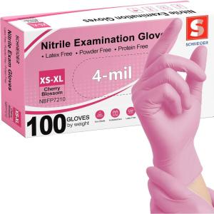 Schneider Nitrile Exam Gloves, 4-mil Medical Gloves Disposable Latex Free, Powder Free, Food Safe Glove for Examination(100)