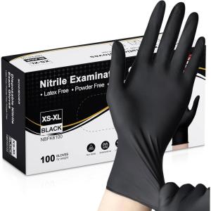 Schneider Nitrile Exam Gloves, Black Latex Free Powder Free Disposable Gloves for Medical, Cooking, Cleaning, and Food Prep(100)