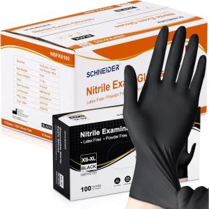 Schneider Nitrile Exam Gloves, Black Latex Free Powder Free Disposable Gloves for Medical, Cooking, Cleaning, and Food Prep(1000)