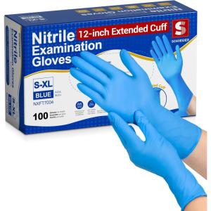 Schneider Nitrile Exam Gloves, Extended 12 Inches Cuff, Medium, 4 mil, 100-ct Box, Gloves Disposable Latex Free, Powder Free for Medical, Food Prep, Cleaning, Cooking, Blue(100)