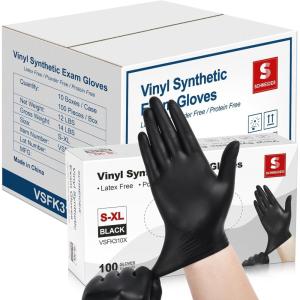 Schneider Vinyl Synthetic Exam Gloves, 4 Mil, Latex Free Disposable Gloves for Medical, Cooking, Cleaning, and Food Prep(06 Black(medium 1000))