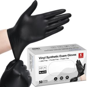 Schneider Vinyl Synthetic Exam Gloves, 4 Mil, Latex Free Disposable Gloves for Medical, Cooking, Cleaning, and Food Prep(11 Black(large 50))