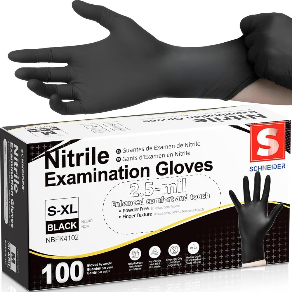 image:imageSchneider Black Nitrile Gloves Powder Free Disposable Gloves Latex Free for Medical Exam Food Prep amp Cleaning03 Blacklarge 100