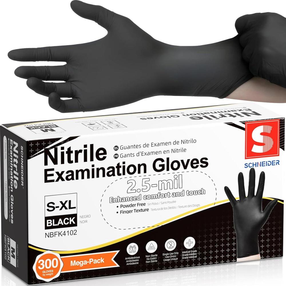 image:imageSchneider Black Nitrile Gloves Powder Free Disposable Gloves Latex Free for Medical Exam Food Prep amp CleaningBlackxlarge 300