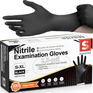 Schneider Black Nitrile Gloves, Powder Free, Disposable Gloves Latex Free for Medical Exam, Food Prep & Cleaning(Black(small 300))