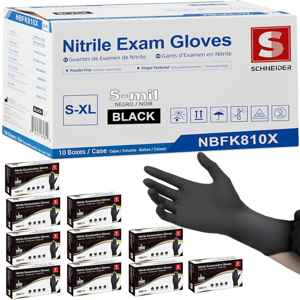 image:imageSchneider Nitrile Exam Gloves Black Large Case of 1000 5 Mil Thick Disposable Gloves Latex Free Powder Free Food Safe Non Rubber for Medical Cleaning amp Cooking Barbecue Food Prep
