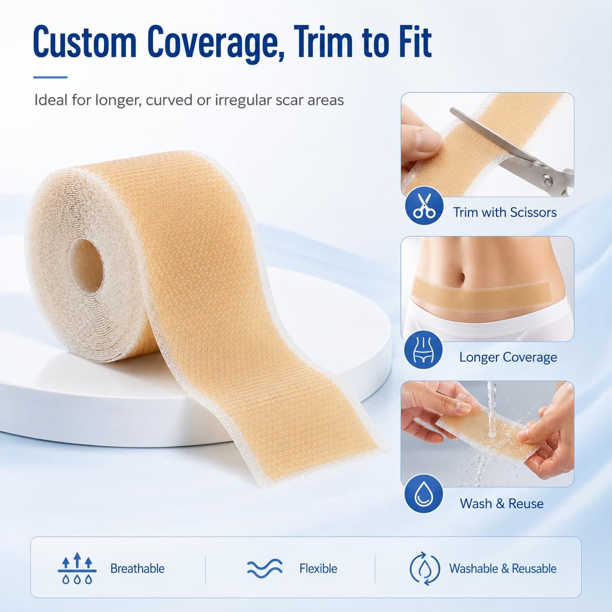 image:imageSilicone Scar Tape Roll 16 x 79 Roll2M Medical Grade Silicone Scar Sheets for CSection Surgery Burns Acne Tummy Tuck and Keloid Care Reusable2M