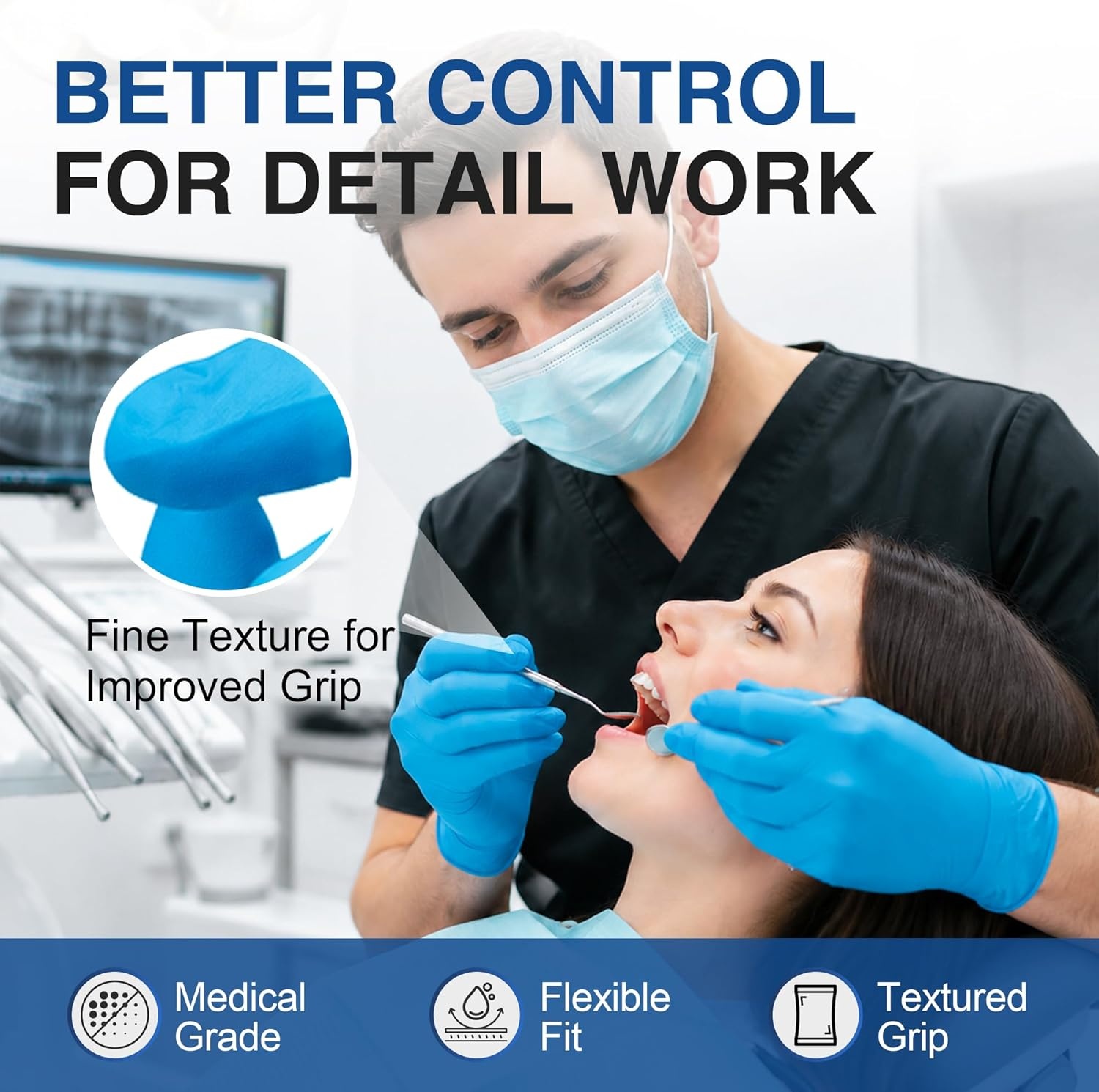 image:imageSchneider Nitrile Exam Gloves Blue Disposable Gloves Latex Free Powder Free for Medical Cooking Cleaning100