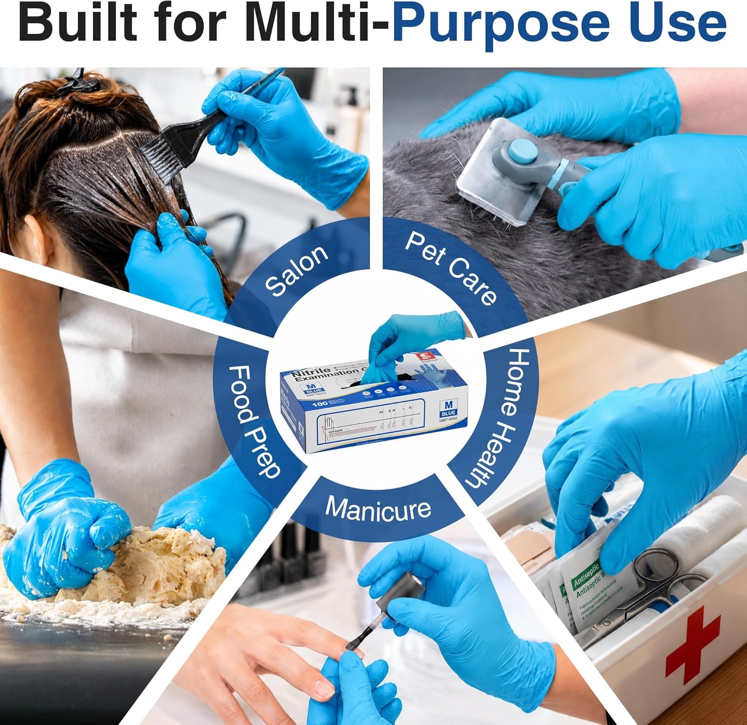image:imageSchneider Nitrile Exam Gloves Blue Disposable Gloves Latex Free Powder Free for Medical Cooking Cleaning100