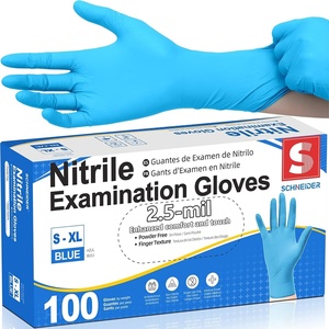Schneider Nitrile Exam Gloves, Blue Disposable Gloves Latex Free Powder Free for Medical, Cooking, Cleaning(100)