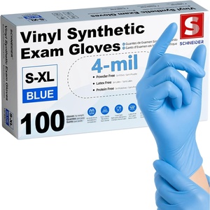 Schneider Vinyl Synthetic Exam Gloves, 4 Mil, Latex Free Disposable Gloves for Medical, Cooking, Cleaning, and Food Prep(100)