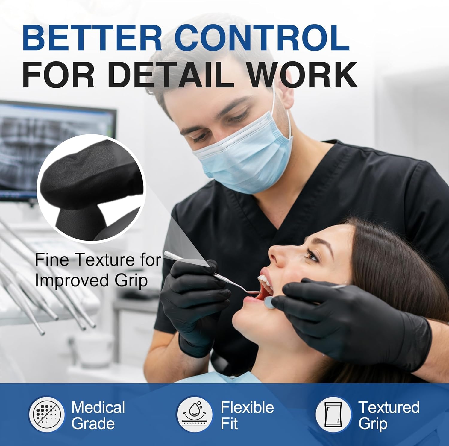 image:imageSchneider Medical Black Nitrile Exam Gloves 5 Mil LatexFree amp PowderFree Disposable Gloves for Cooking100