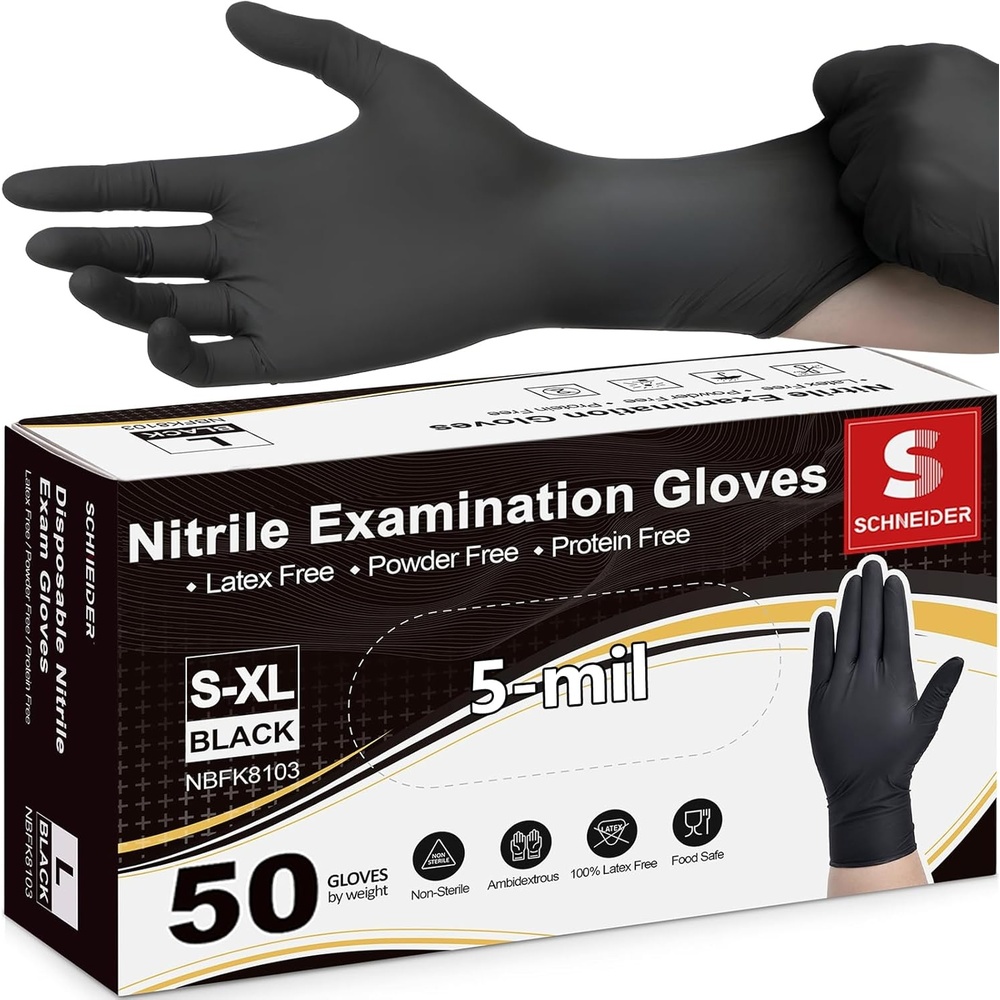 image:imageSchneider Medical Black Nitrile Exam Gloves 5 Mil LatexFree amp PowderFree Disposable Gloves for Cooking50