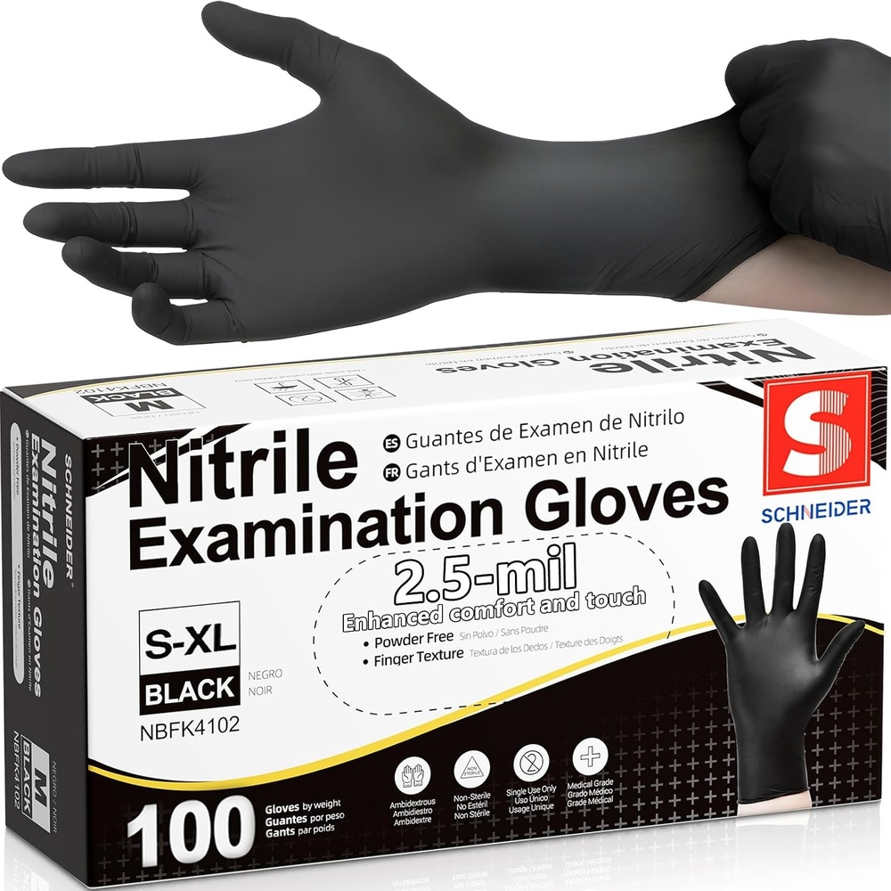 image:imageSchneider Medical Black Nitrile Gloves Powder Free Disposable Gloves Latex Free for Medical Exam Food Prep amp Cleaning02 Blackmedium 100