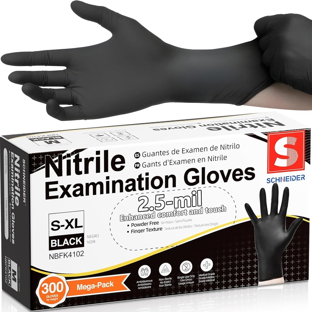image:imageSchneider Medical Black Nitrile Gloves Powder Free Disposable Gloves Latex Free for Medical Exam Food Prep amp CleaningBlacklarge 300