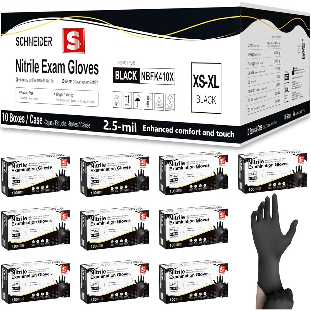 image:imageSchneider Medical Black Nitrile Gloves Powder Free Disposable Gloves Latex Free for Medical Exam Food Prep amp CleaningBlackxlarge 1000